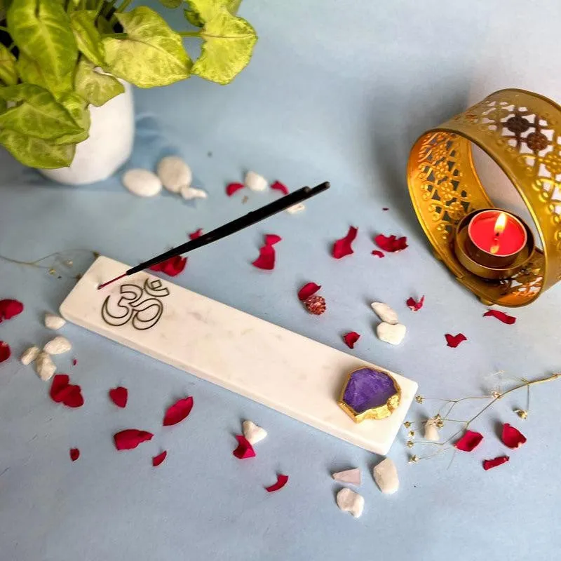 Om Marble Incense Holder With Agate Plating - Purple media 3