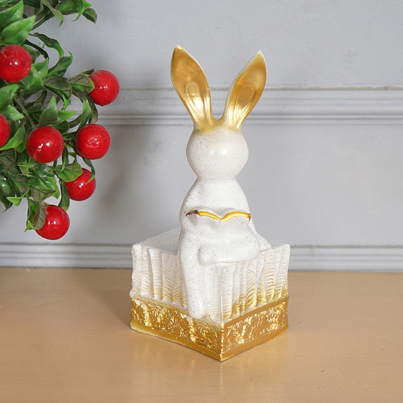 Cute Bunny with Golden Ears Figurine