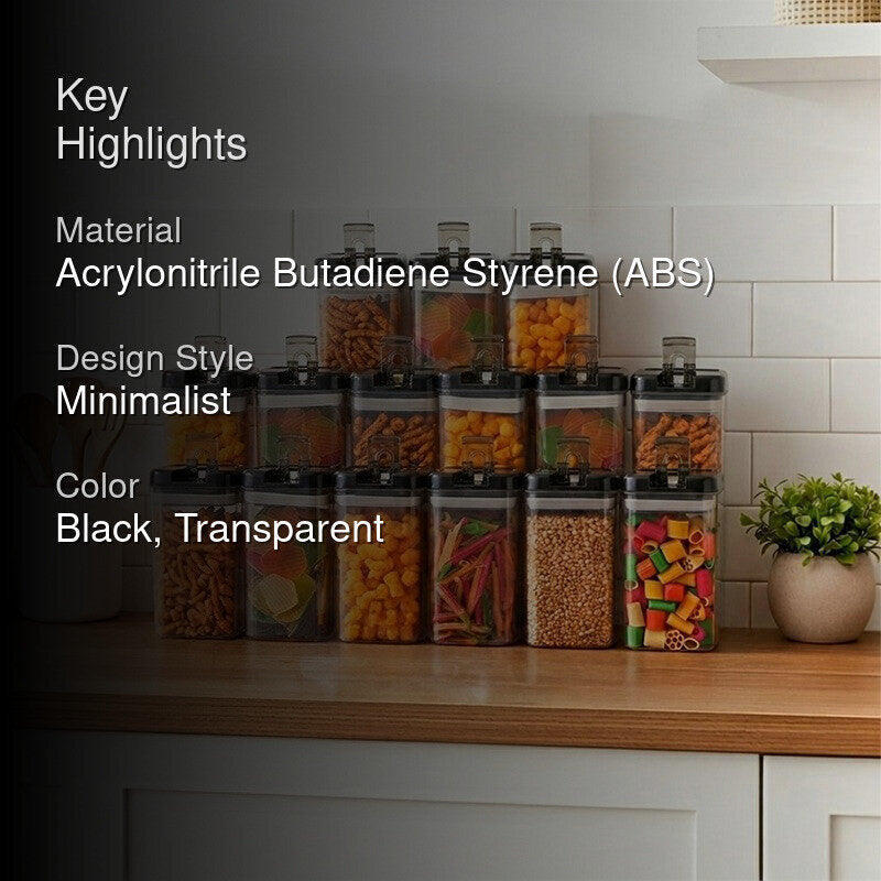 Snaplock Pantry Pulse Air Tight Container (Black/1000 mL Each) - Set of Fifteen media 2