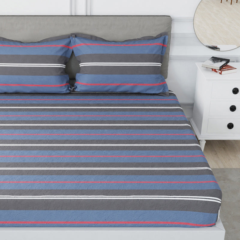 Nautica Stripe Symphony Cotton Bedsheet (Blue & Grey) - 210 TC media 4