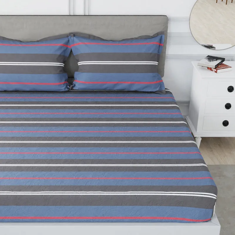 Nautica Stripe Symphony Cotton Bedsheet (Blue & Grey) - 210 TC media 4