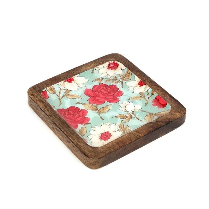 Aimee Floral Square Wood Platter media 3
