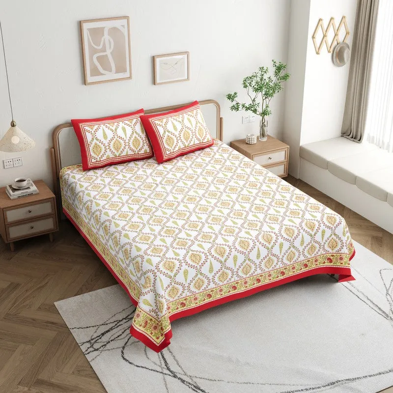 Ambi Bliss Cotton Bedsheet (Beige,Red) - 180 GSM media 3