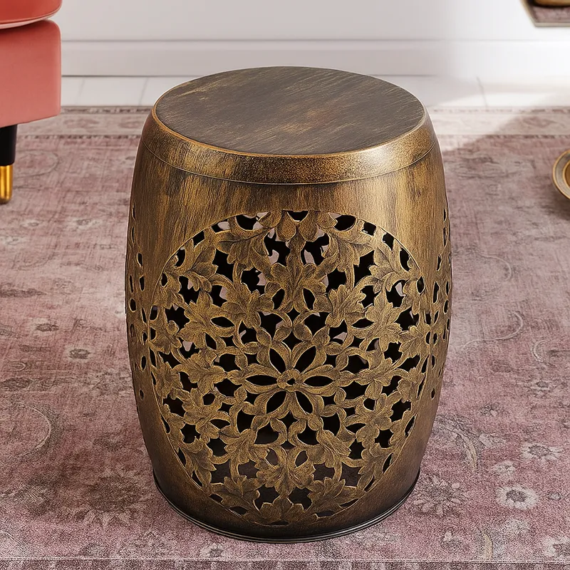 Carved Antiqua Iron Stool media 1