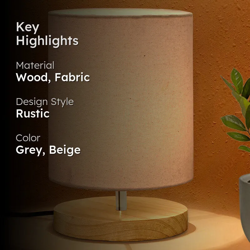 Vinterra Wooden Table Lamp with Fabric Shade - Grey,Beige media 2