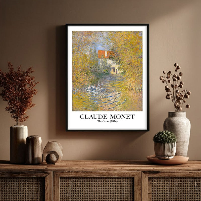 The Geese (1874) Archival Canvas Wall Painting - Black Frame