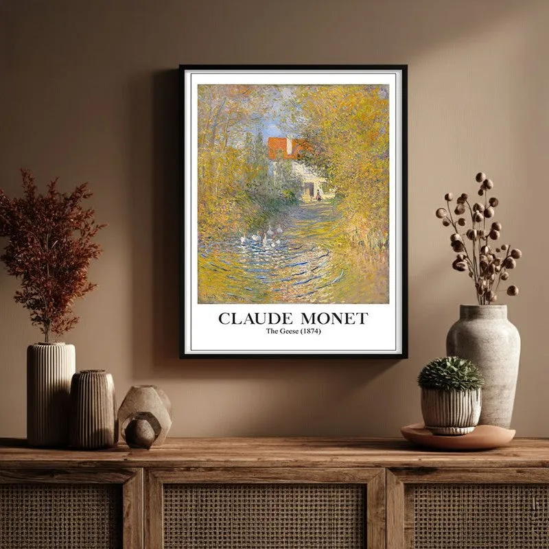 The Geese (1874) Archival Canvas Wall Painting - Black Frame media 1