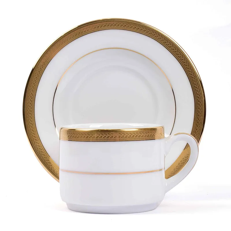 Vienna 24k Gold Brushed Porcelain Tea Cup & Saucer (Gold/280 mL) - Set of Six media 5