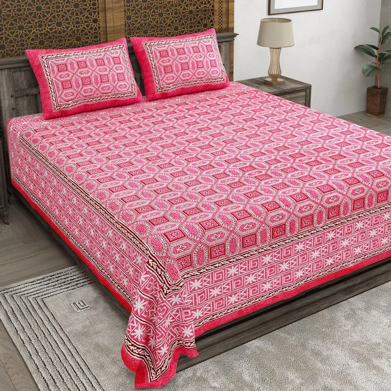 Geoor Cotton Bedsheet (Pink) - 240 TC media 1