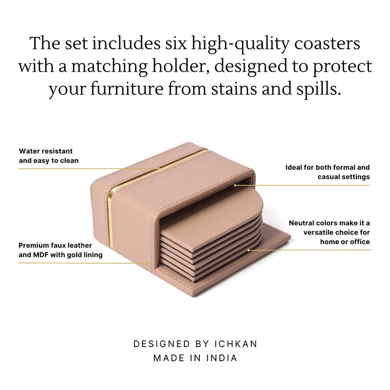 Ceastra Faux Leather Coaster (Beige) - Seven Piece Set media 4