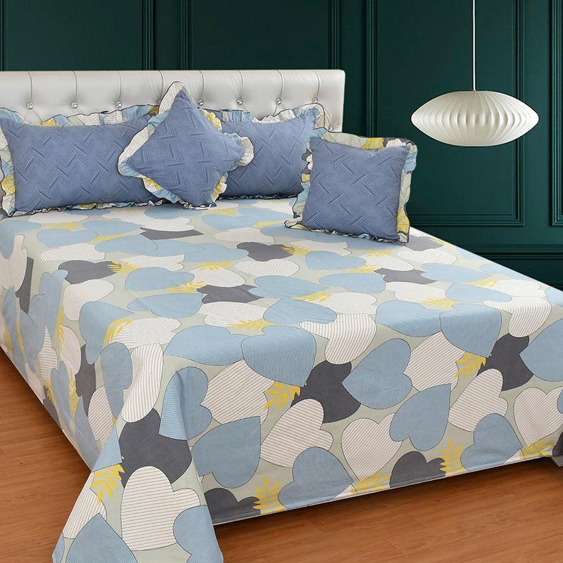 Antique Heart Abstract Frilled Microfiber Bedding Set - Five Piece Set