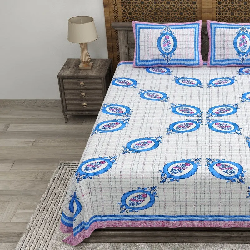 Royalza Cotton Bedsheet (Blue,Pink) - 240 TC media 3