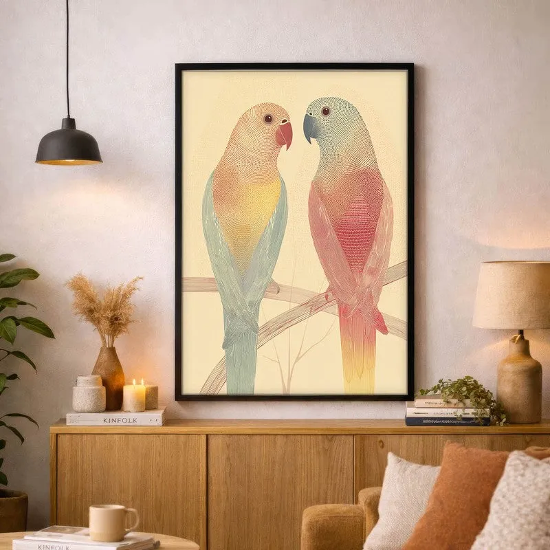 Lovebirds Illustration Canvas Wall Painting With Black Frame media 9