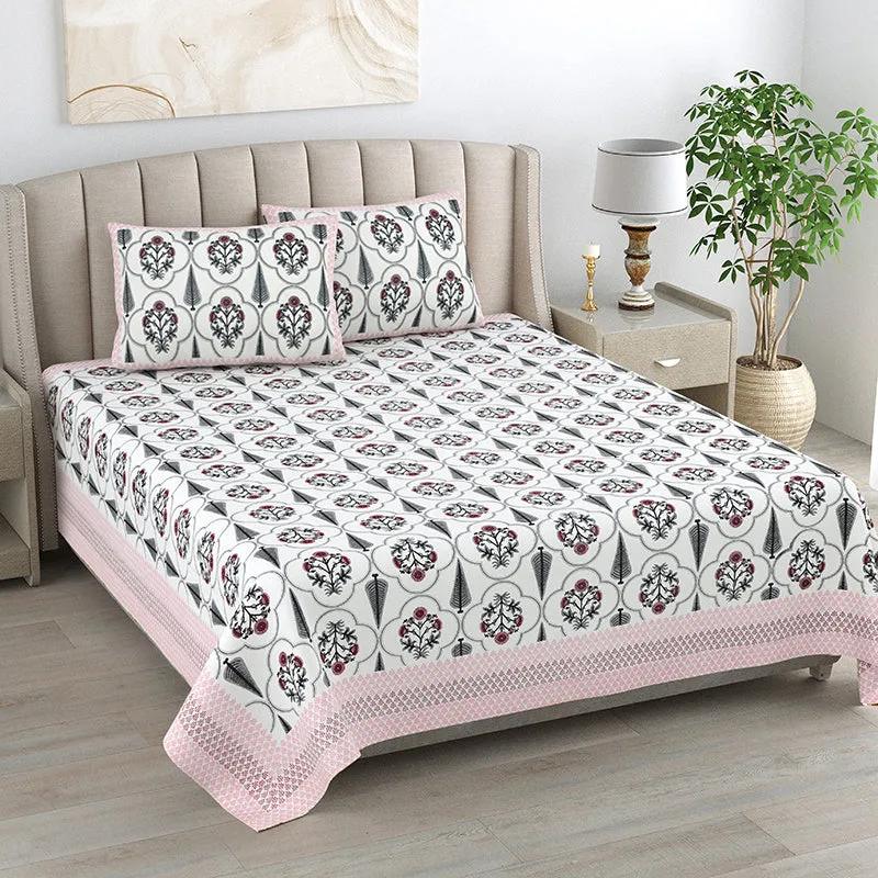 Kritika Cotton Bedsheet (Pale Pink, Green) - 144 TC media 1