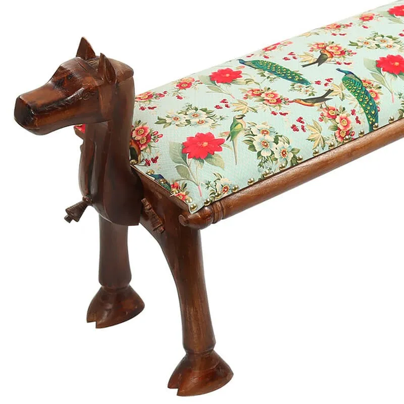 India Circus Acacia Wood Garden Animal Wooden Bench media 5
