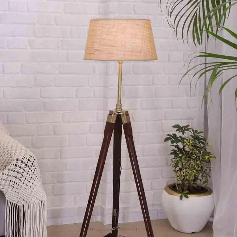 Tall Tales Wooden Tripod Floor Lamp - Beige media 4