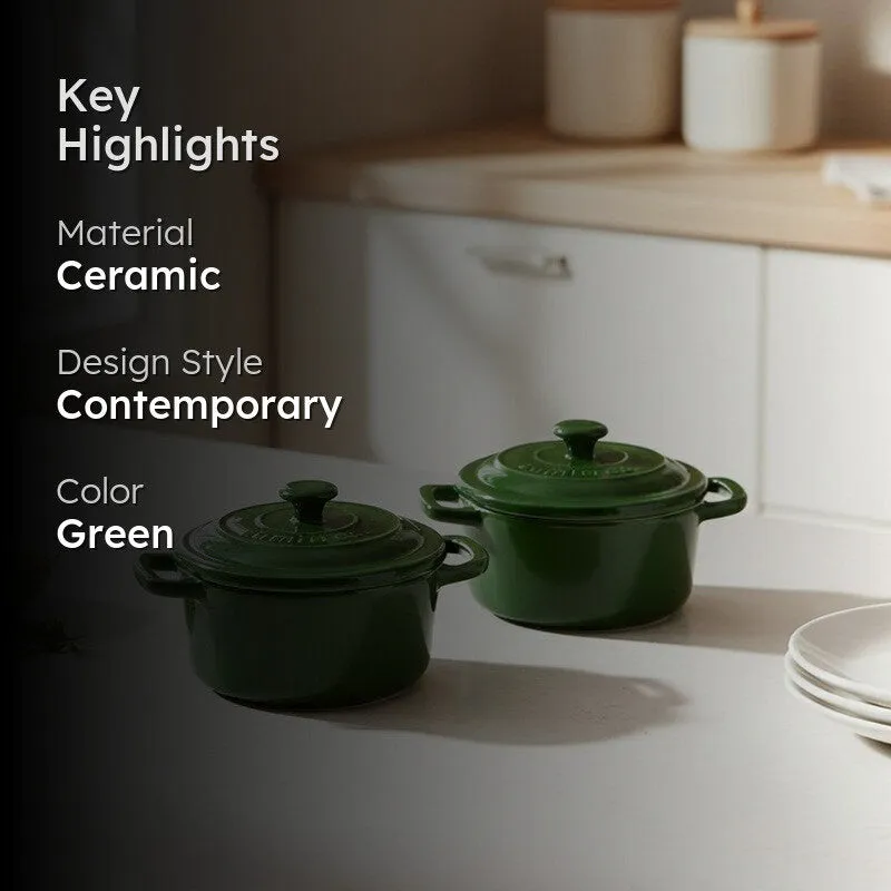 Cumin Co Ceramic Mini Cocottes (Green/240 mL) - Set of Two media 2