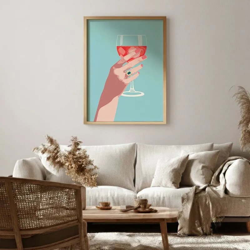 Roselle Elegant Wine Glass Illustration Canvas Wall Painting With Brown Frame media 6