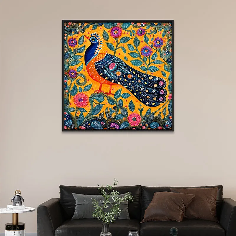 Mayura Trance Canvas Wall Painting With Frame - Black media 1