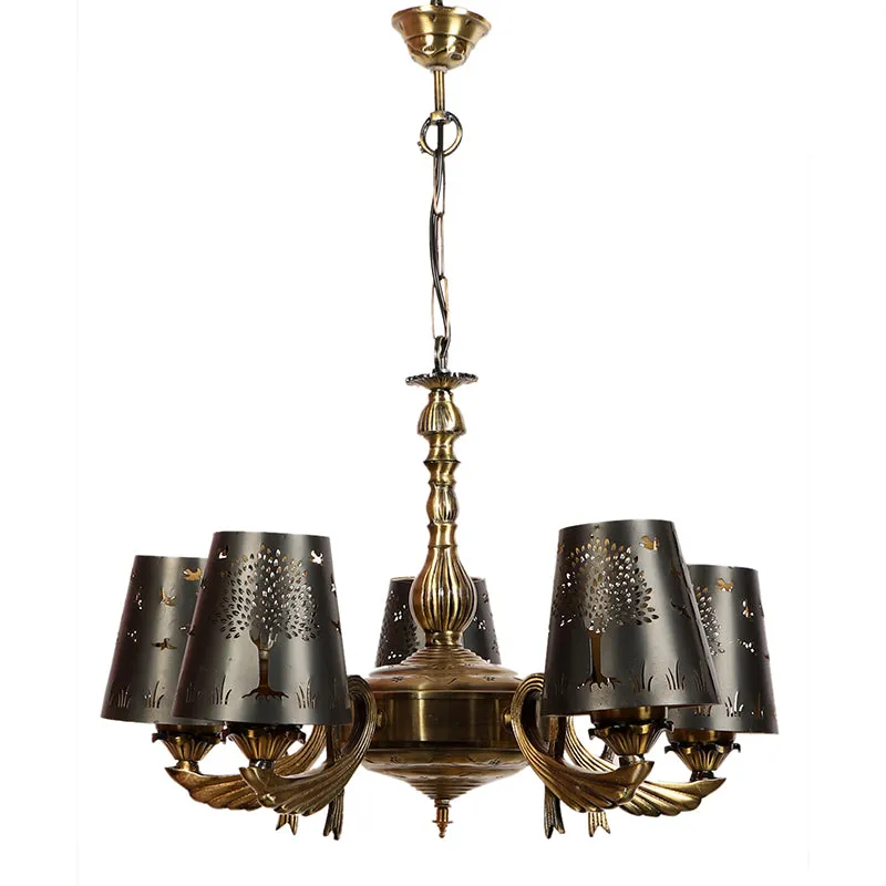 Tree Of Life Etched Vistara Golden Antique Ceiling Lamp media 3