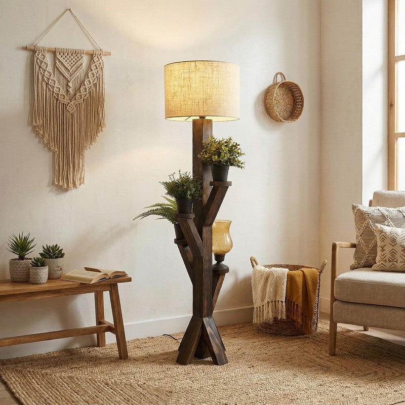 CozyHue Wooden Floor Lamp - Brown media 3