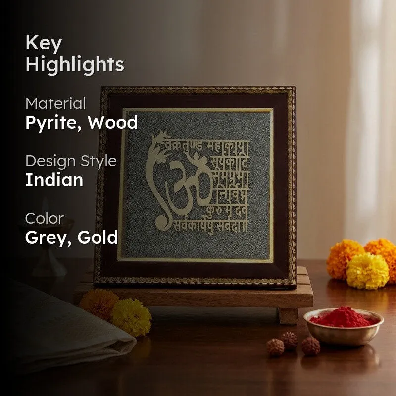 Vakratunda Mahakaya Divine Mantra Pyrite & Wood Wall Art media 2