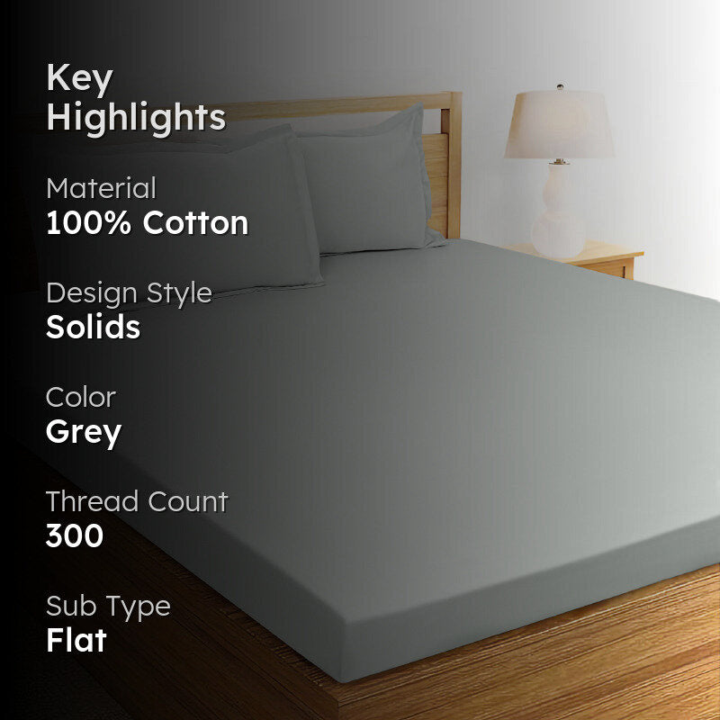 Sanumi Solid Cotton Bedsheet (Grey) - 300 TC media 2