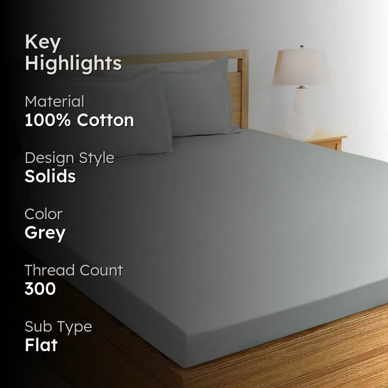 Sanumi Solid Cotton Bedsheet (Grey) - 300 TC media 2