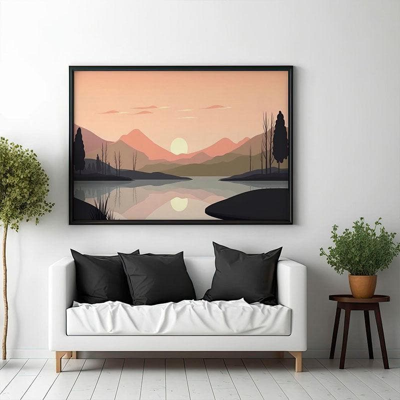 Minimalist Sunset Canvas Painting - Black Frame