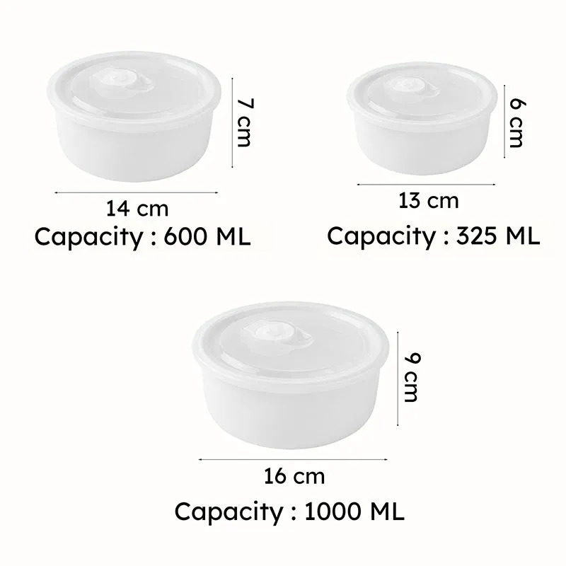 FlavorNest Porcelain Serving Bowls With Lid (1000 mL/600 mL/325 mL) - Set of Three - 7