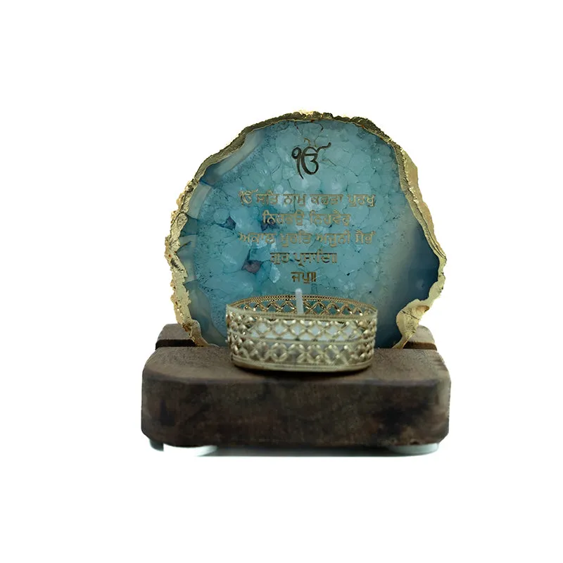 Agate Onkar Mantra Tea Light Holder - Aqua Blue media 6