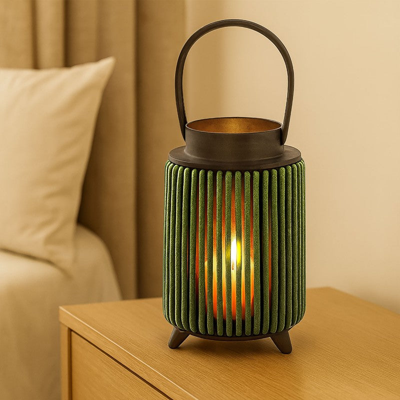 ThreadLuxe Bamboo Tea Light Candle Holder - Dark Green