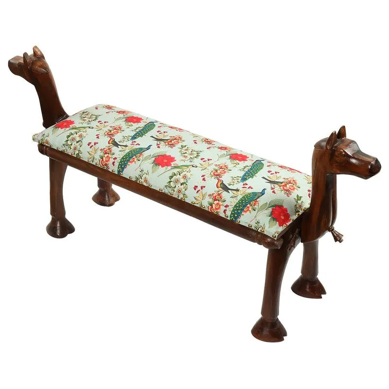 India Circus Acacia Wood Garden Animal Wooden Bench media 4