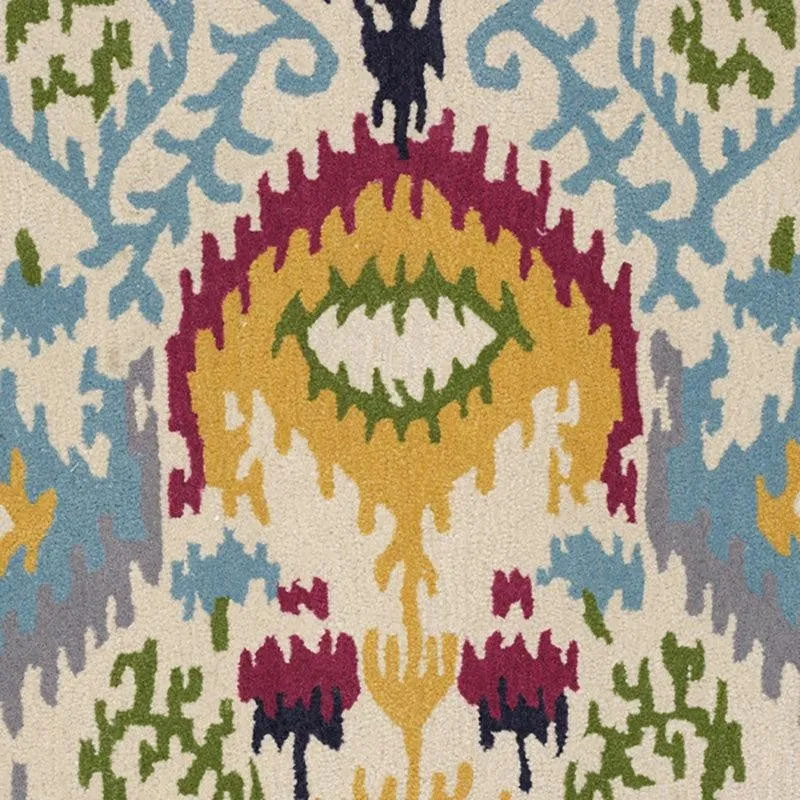 Saruman Hand Tufted Ethnic Wool & Nylon Carpet - Beige & Green media 4