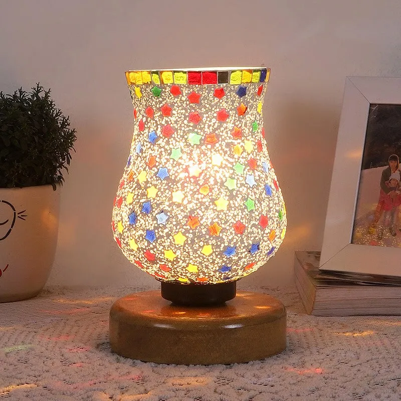 Auranel Mosaic Glass Table Lamp With Wooden Base - Multicolor media 3