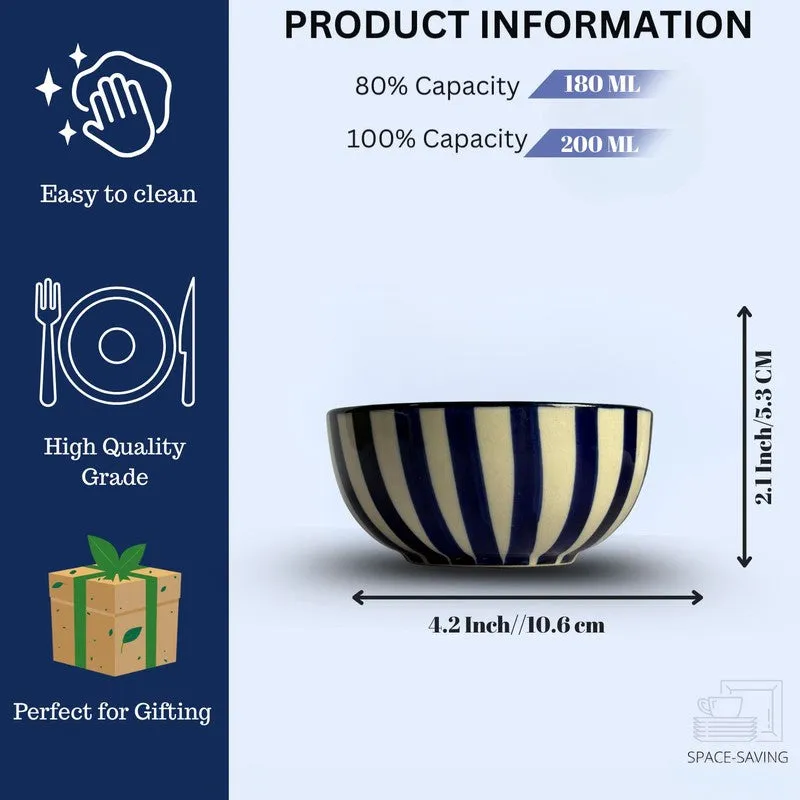 Crafted Ceramic Snack Bowls (Blue,White, 200 mL Each) - Set Of Four media 6