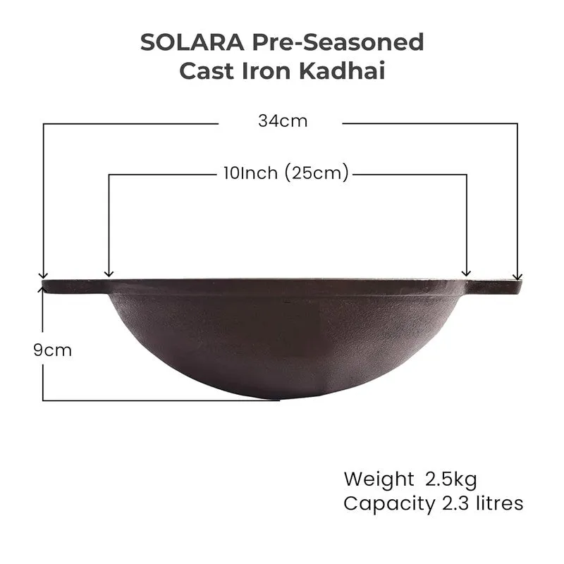 Solara Brewora Cast Iron Kadhai Without Lid - 2300 mL/10 Inch media 11