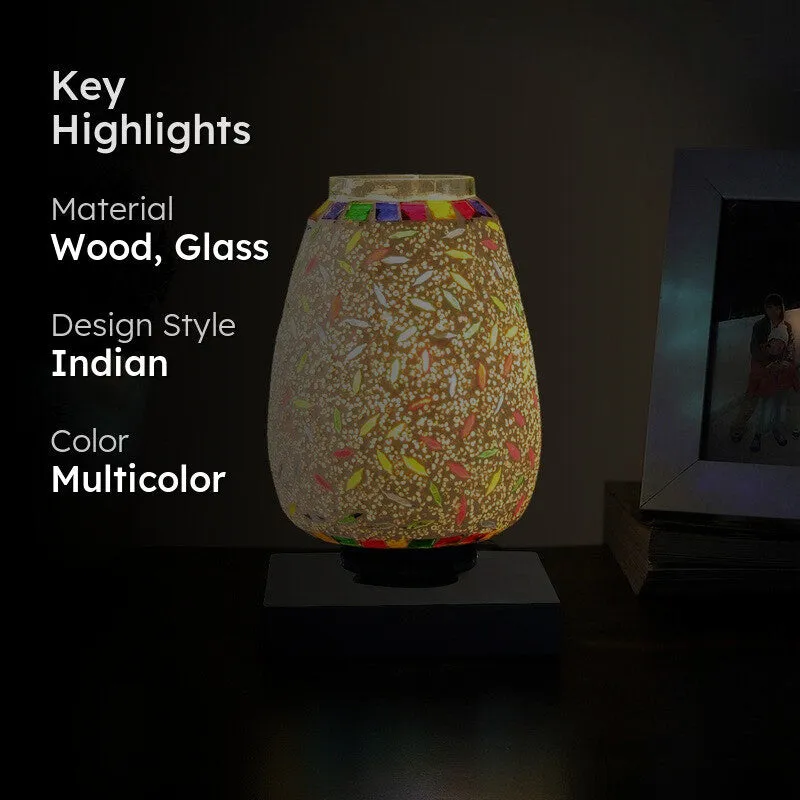 Sparkora Glass Table Lamp With Wooden Base - Multicolor media 2