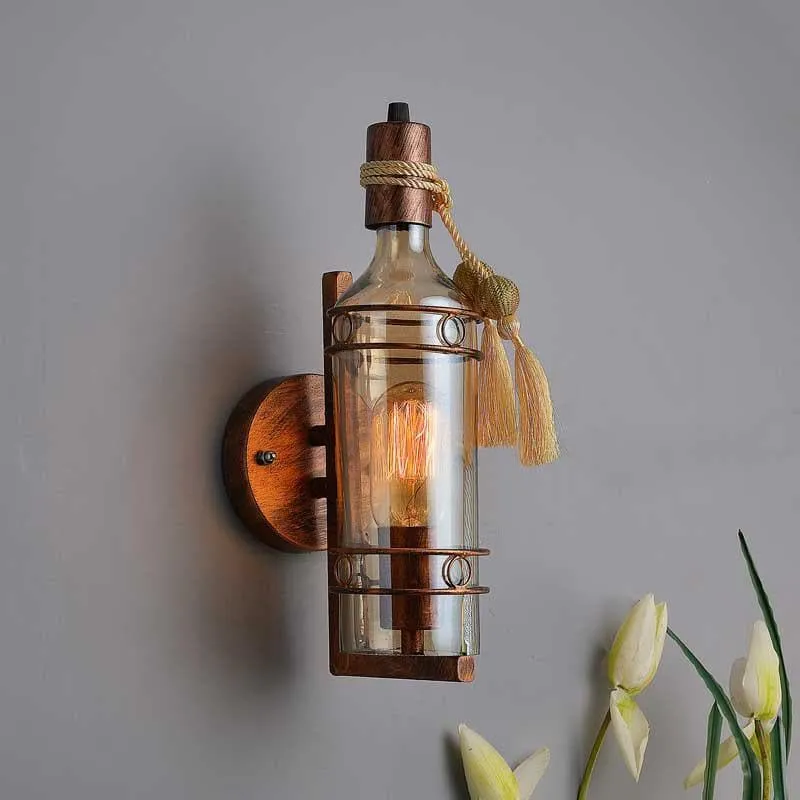 Rustic Bottle Glass & Metal Wall Lamp media 4