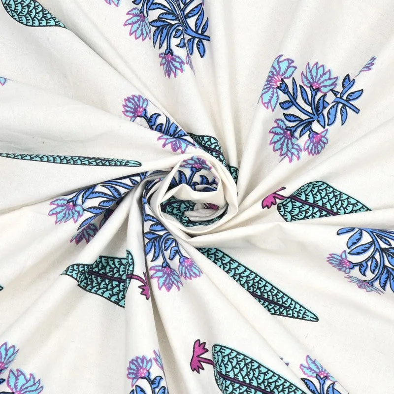 Desia Cotton Bedsheet (White,Blue) - 240 TC media 5