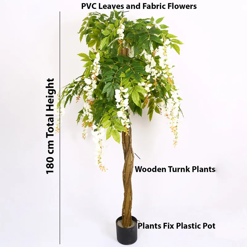 Verdiq Artificial Flowering Plant With Black Plastic Pot (Green & White) - 6 Feet media 7