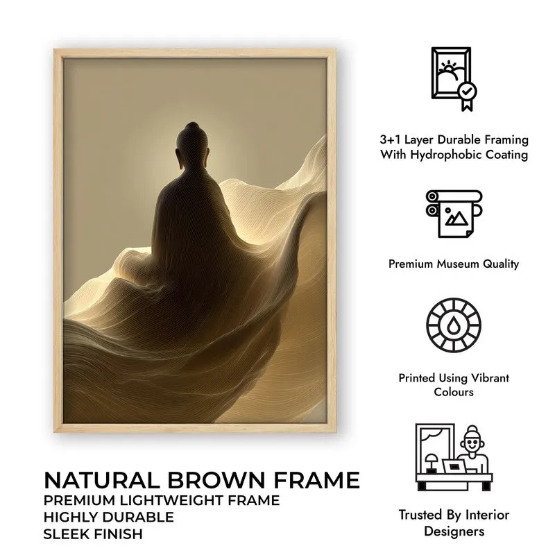Silhouette on the Mist Buddha Archival Paper Wall Painting With Brown Frame media 9