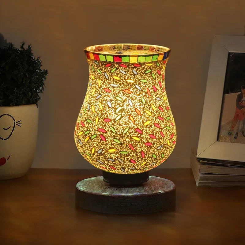 Glowvia Mosaic Glass Table Lamp With Wooden Base - Multicolor media 1