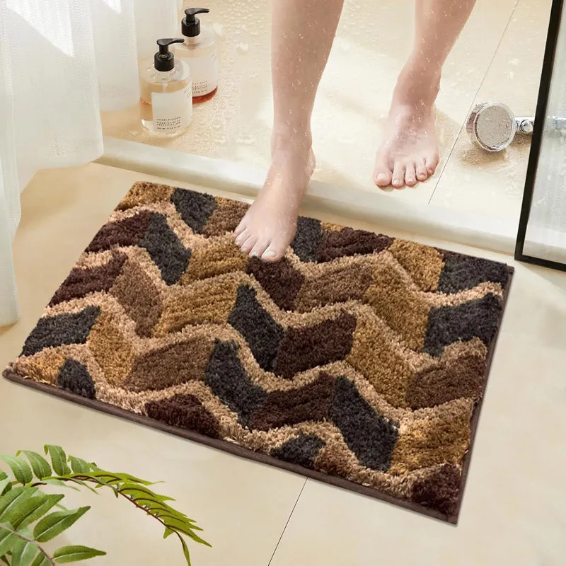 Chevra Wave Microfiber Bath Mat - Brown media 1