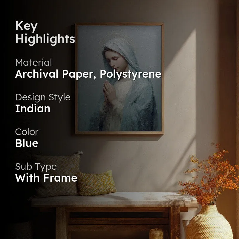 Mother Mary Archival Paper Wall Painting With Brown Frame media 2