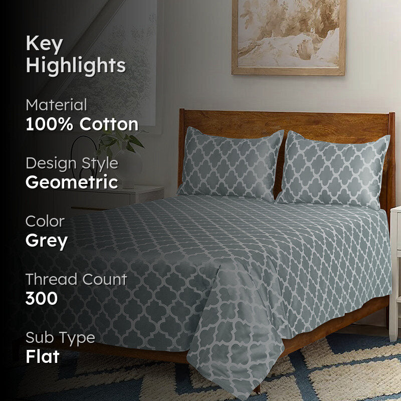 Saral Home Tangier Cotton Bedsheet (Grey) - 300 TC media 2