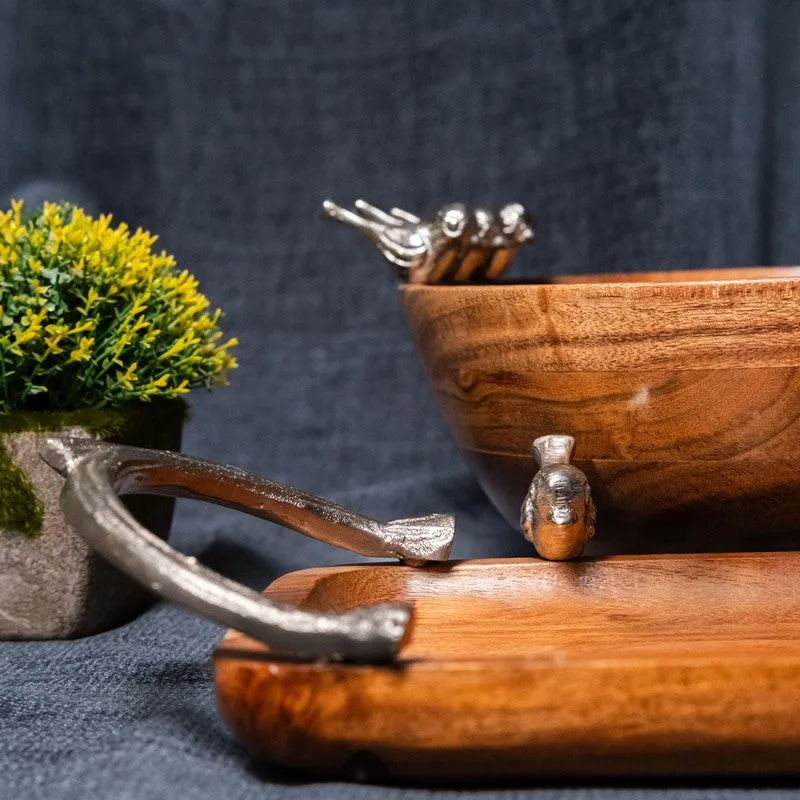Meadow Birds Wood Salad Bowl and Platter (1250 Ml) - Two Piece Set media 7
