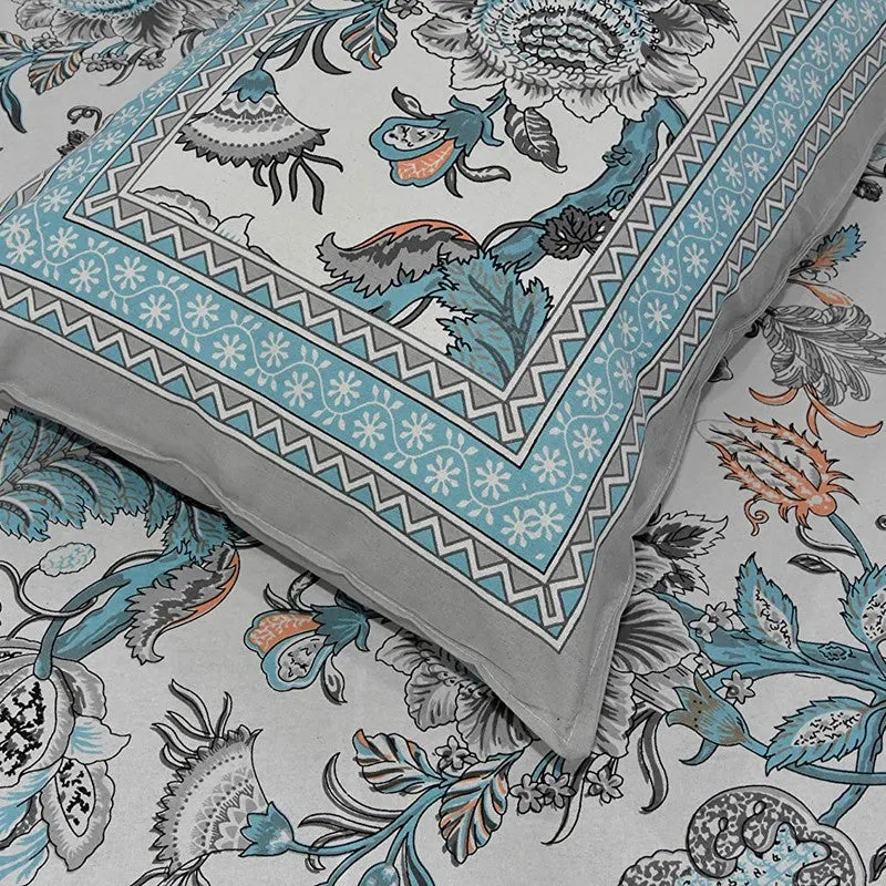 Sleepora Floral Cotton Bedsheet (Blue & White) - 240 TC media 5