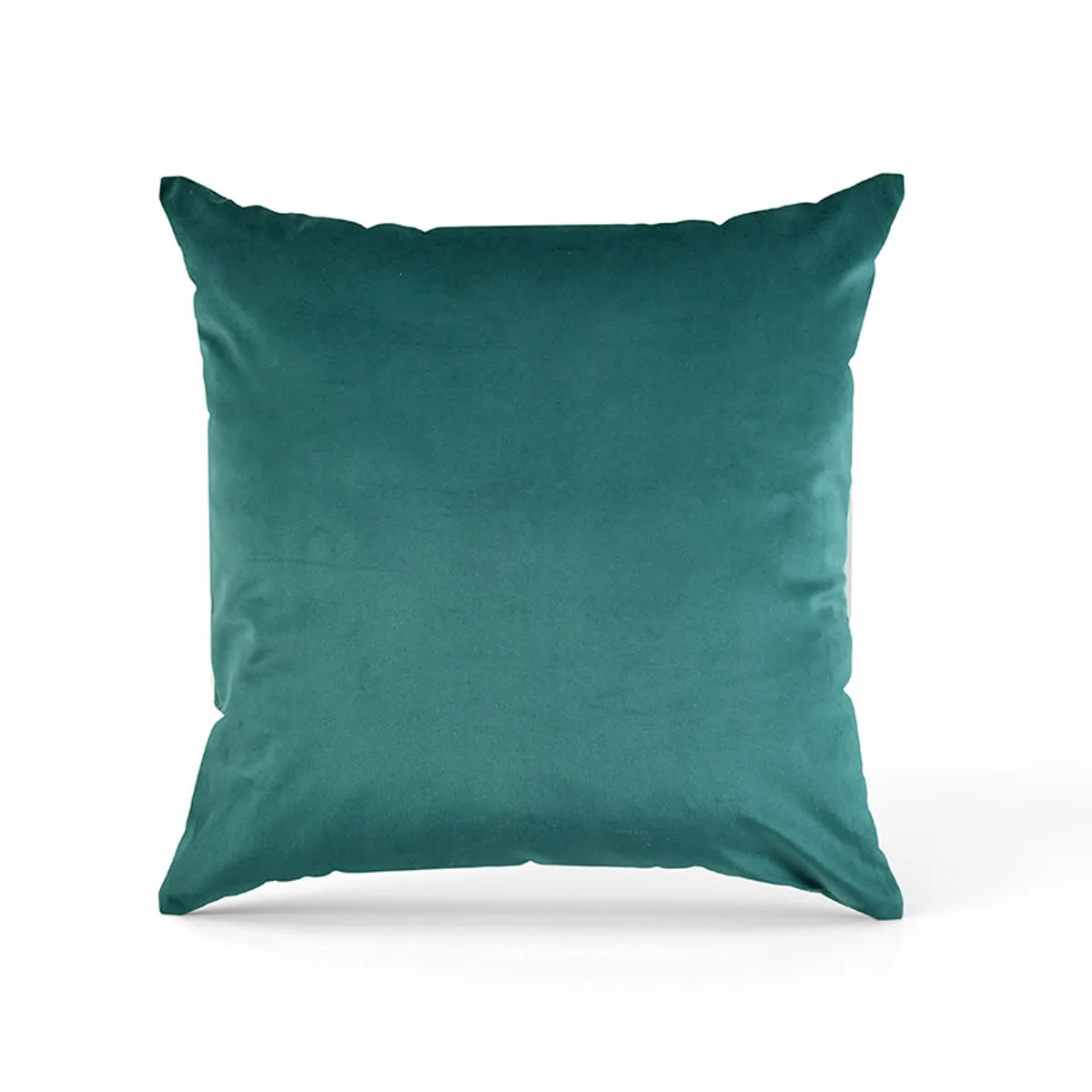 Teal cushion cover with a concealed black zip visible along the lower seam.