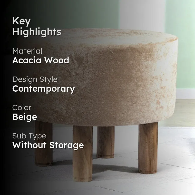 Overix Acacia Wooden Ottomans - Beige media 2